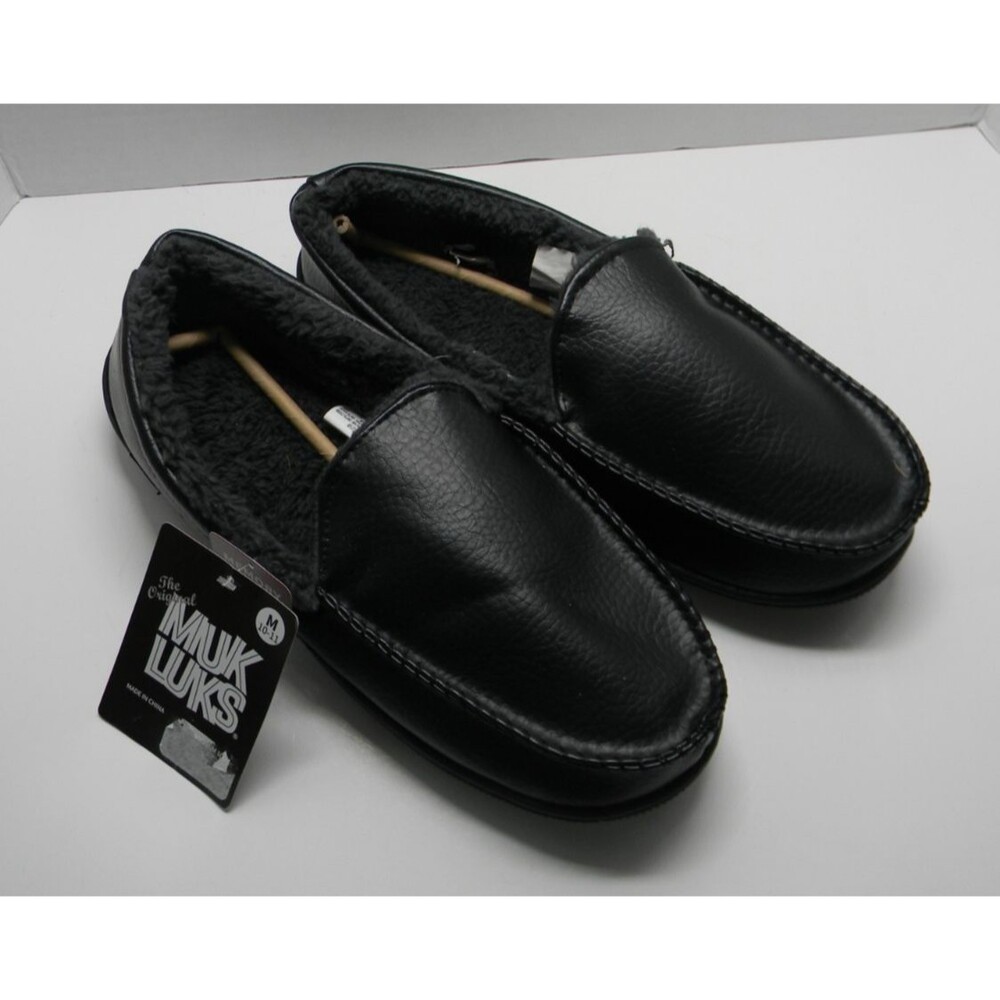 Muk Luks Moccasin Slippers Medium 10-11 Memory Foam Furry Lining Black